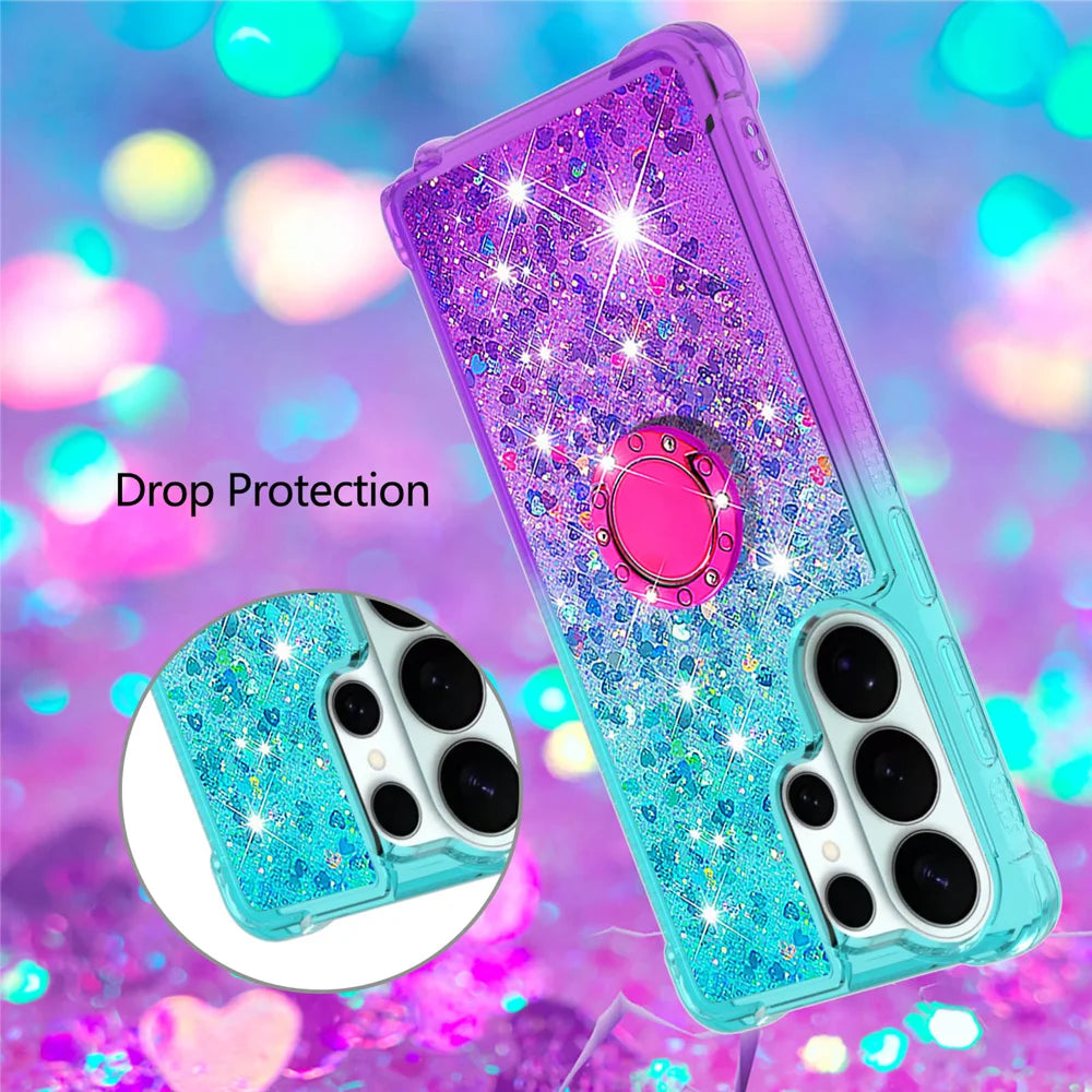 For Samsung Galaxy S26 Ultra TPU Case with Kickstand Gradiant Quicksand Shockproof Cover - Sky Blue+Purple - 5