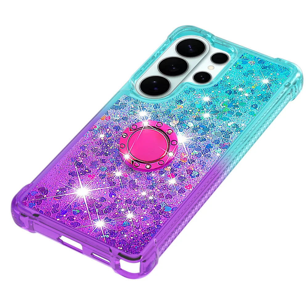 For Samsung Galaxy S26 Ultra TPU Case with Kickstand Gradiant Quicksand Shockproof Cover - Sky Blue+Purple - 6