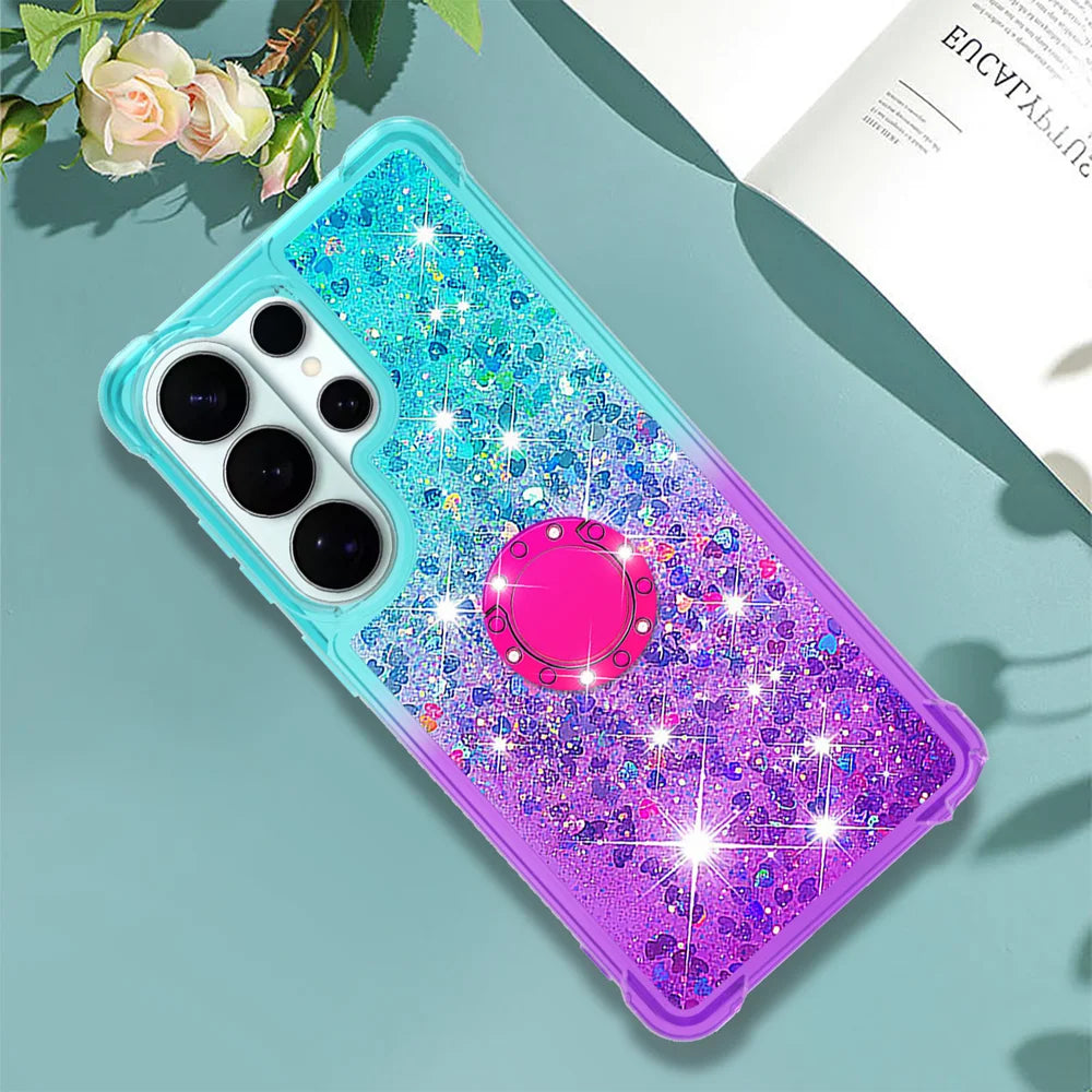 For Samsung Galaxy S26 Ultra TPU Case with Kickstand Gradiant Quicksand Shockproof Cover - Sky Blue+Purple - 7