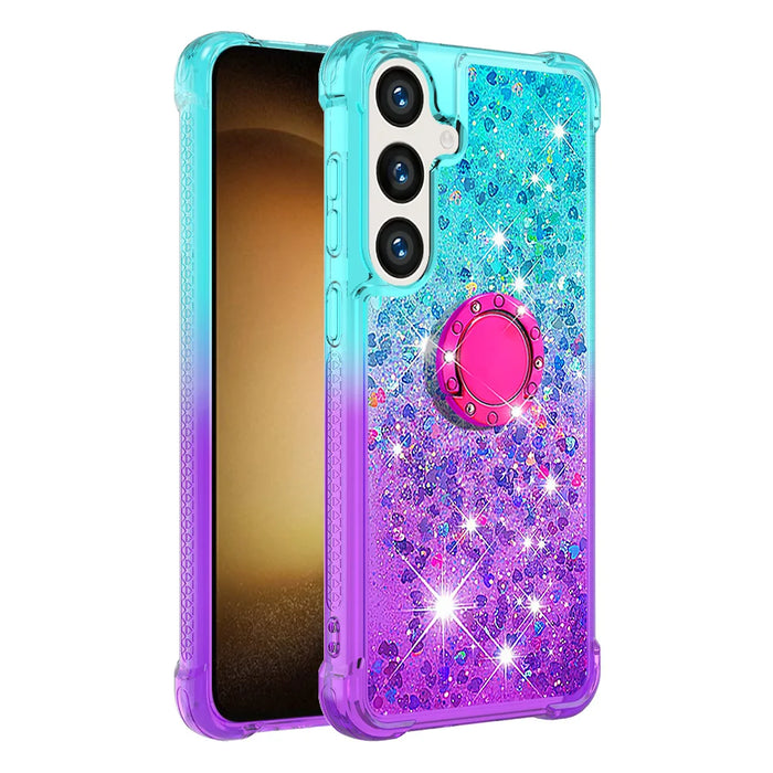 For Samsung Galaxy S26 TPU Case with Kickstand Gradiant Quicksand Shockproof Cover - Sky Blue+Purple - 1