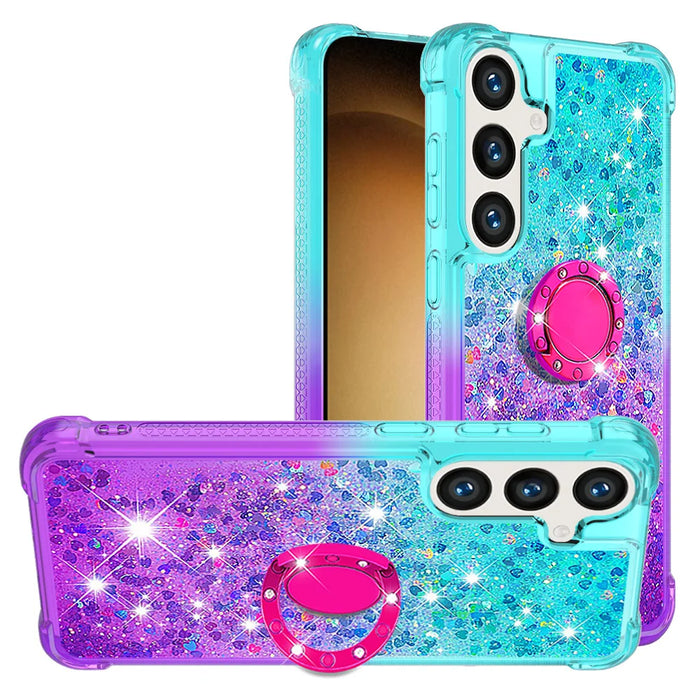 For Samsung Galaxy S26 TPU Case with Kickstand Gradiant Quicksand Shockproof Cover - Sky Blue+Purple - 2