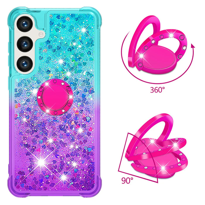 For Samsung Galaxy S26 TPU Case with Kickstand Gradiant Quicksand Shockproof Cover - Sky Blue+Purple - 3