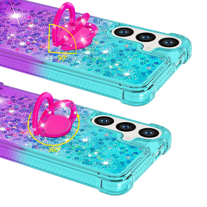 For Samsung Galaxy S26 TPU Case with Kickstand Gradiant Quicksand Shockproof Cover - Sky Blue+Purple - 4