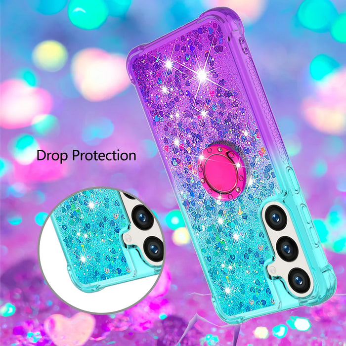 For Samsung Galaxy S26 TPU Case with Kickstand Gradiant Quicksand Shockproof Cover - Sky Blue+Purple - 5