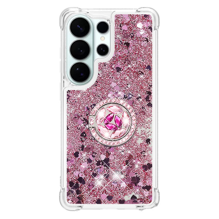 For Samsung Galaxy S26 Ultra TPU Case with Kickstand Quicksand Shockproof Cover - Rose Gold / Hearts - 3