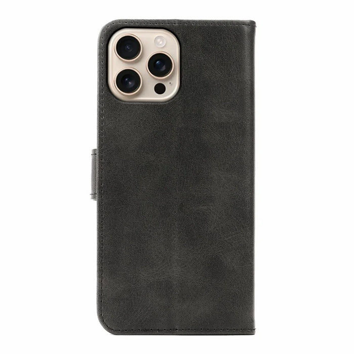 For iPhone 16 Pro Max Case Wallet Stand Magnetic Closure Calf Texture Leather Phone Cover - Black - 7