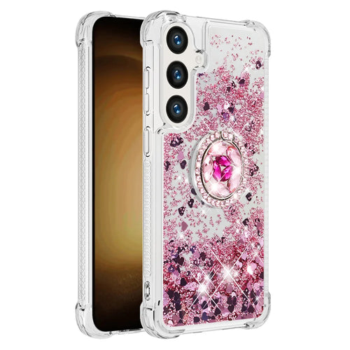 For Samsung Galaxy S26 TPU Case with Kickstand Quicksand Shockproof Cover - Rose Gold / Hearts - 1