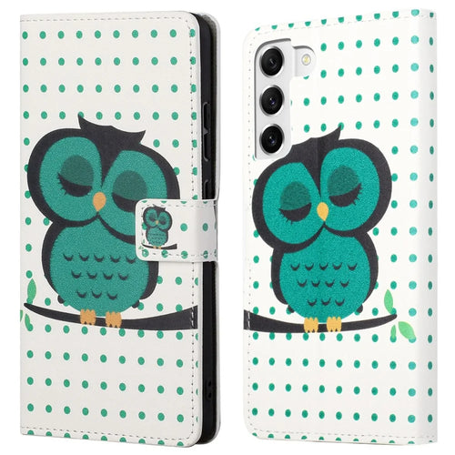 For Samsung Galaxy S23 Phone Case, Pattern Printing Full Protection PU Leather Folio Flip Wallet Cover with Stand - Dots  /  Owl - 1