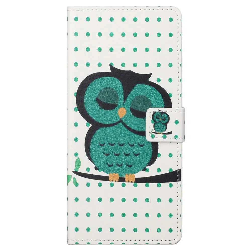 For Samsung Galaxy S23 Phone Case, Pattern Printing Full Protection PU Leather Folio Flip Wallet Cover with Stand - Dots  /  Owl - 4