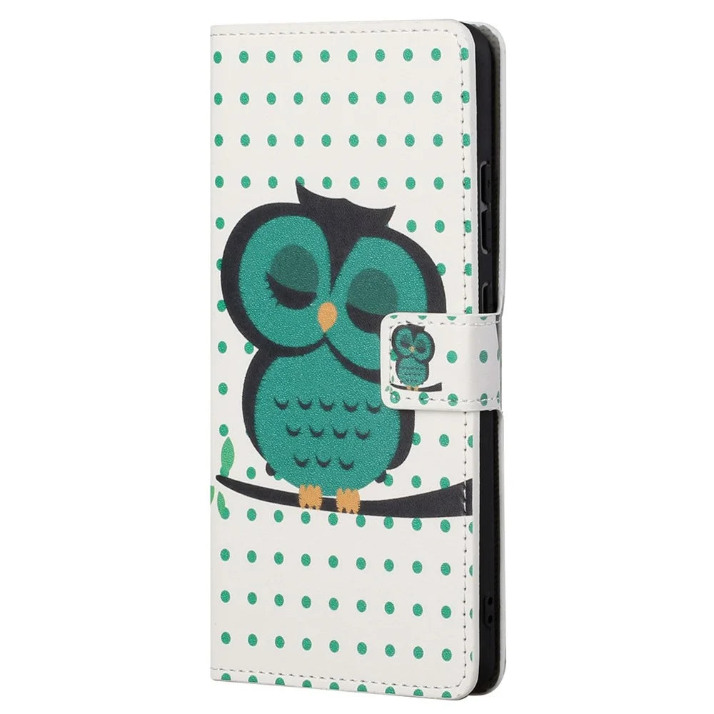 For Samsung Galaxy S23 Phone Case, Pattern Printing Full Protection PU Leather Folio Flip Wallet Cover with Stand - Dots  /  Owl - 5