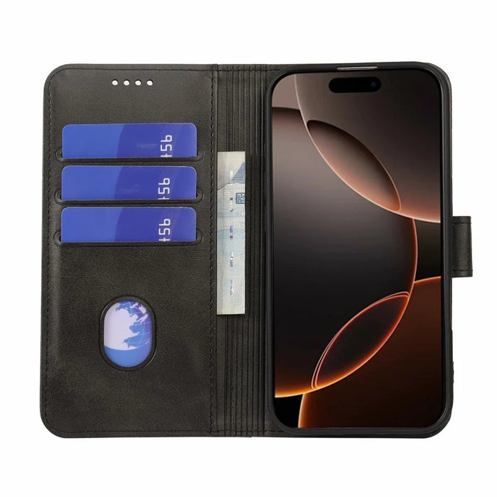 For iPhone 16 Pro Case Wallet Stand Magnetic Closure Calf Texture Leather Phone Cover - Black - 2