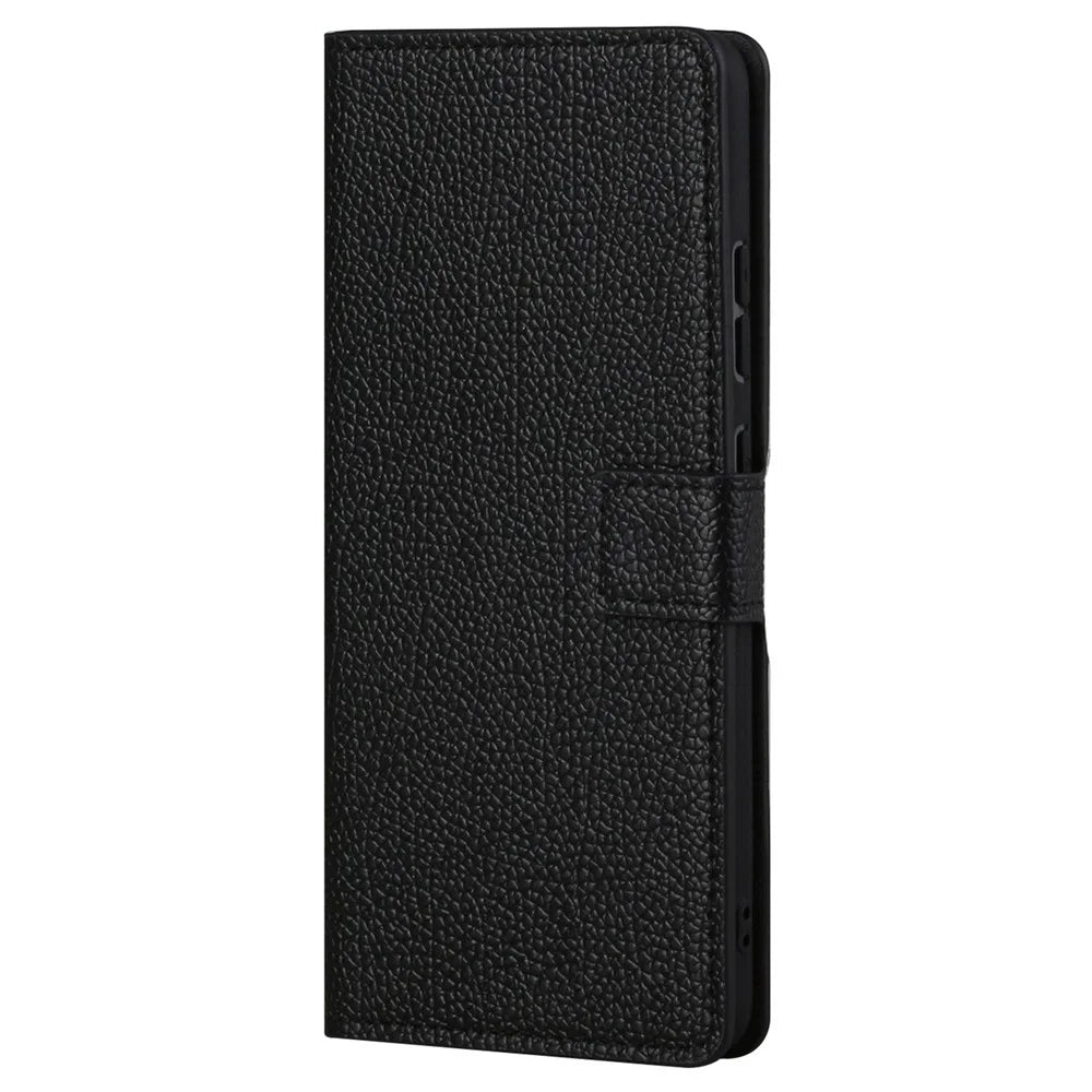 Litchi Texture Phone Case for Samsung Galaxy S23, Folio Flip PU Leather + TPU Phone Wallet Cover with Stand - Black - 5