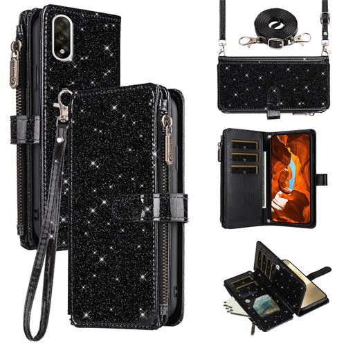 ASUWISH For OnePlus Nord 5 5G  /  Ace 5 Ultra 5G Case 10 Card Holder Glitter Leather Phone Cover with Crossbody Strap - Black - 1