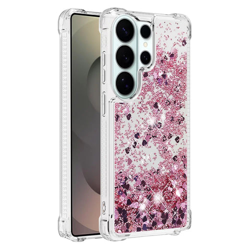 For Samsung Galaxy S26 Ultra TPU Case Glitter Quicksand Shockproof Phone Back Cover - Rose Gold / Hearts - 1
