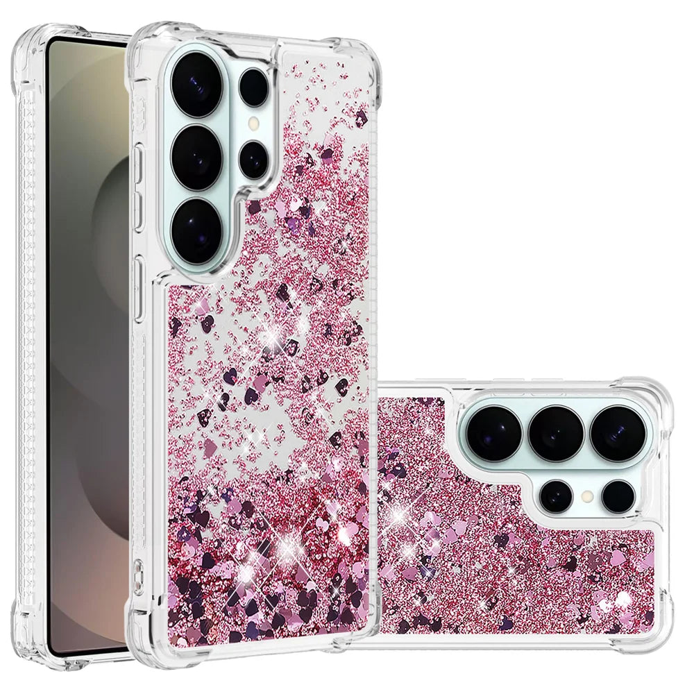 For Samsung Galaxy S26 Ultra TPU Case Glitter Quicksand Shockproof Phone Back Cover - Rose Gold / Hearts - 2