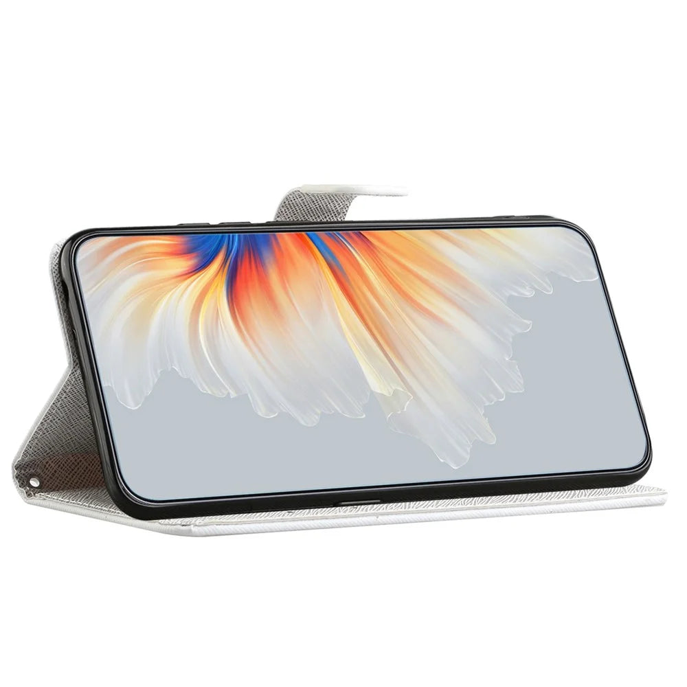For Samsung Galaxy S23 Cross Texture PU Leather Scratch Proof Cover 3D Pattern Printing Foldable Stand Wallet Case - Blue Flower - 3