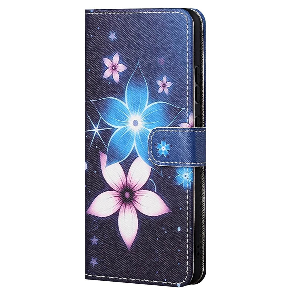 For Samsung Galaxy S23 Cross Texture PU Leather Scratch Proof Cover 3D Pattern Printing Foldable Stand Wallet Case - Blue Flower - 5