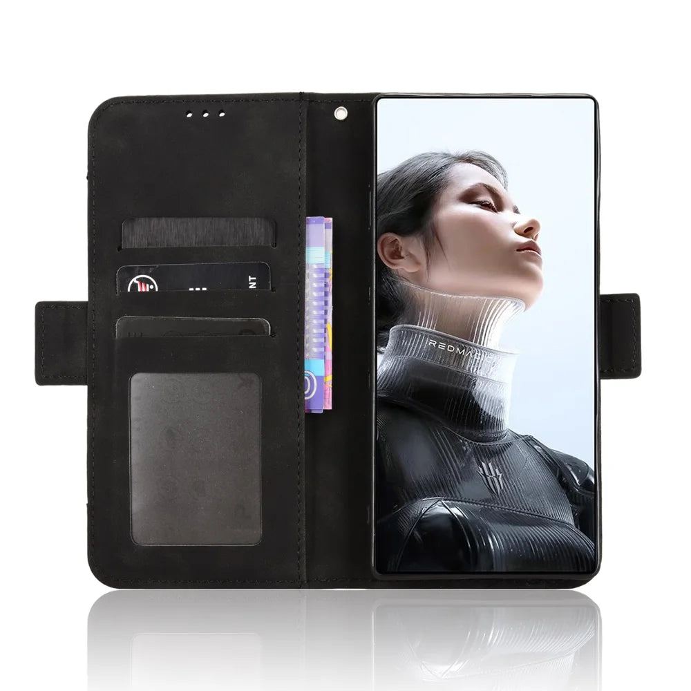 For ZTE nubia RedMagic 11 Pro+ 5G / ZTE nubia RedMagic 11 Pro 5G Leather Case Phone Wallet Cover with Multiple Card Slots - Black - 5