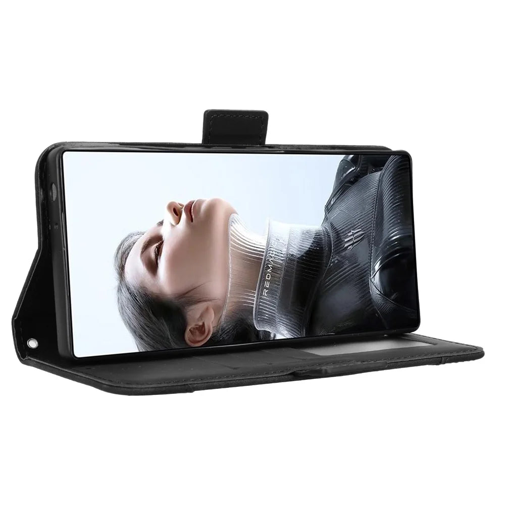 For ZTE nubia RedMagic 11 Pro+ 5G / ZTE nubia RedMagic 11 Pro 5G Leather Case Phone Wallet Cover with Multiple Card Slots - Black - 6