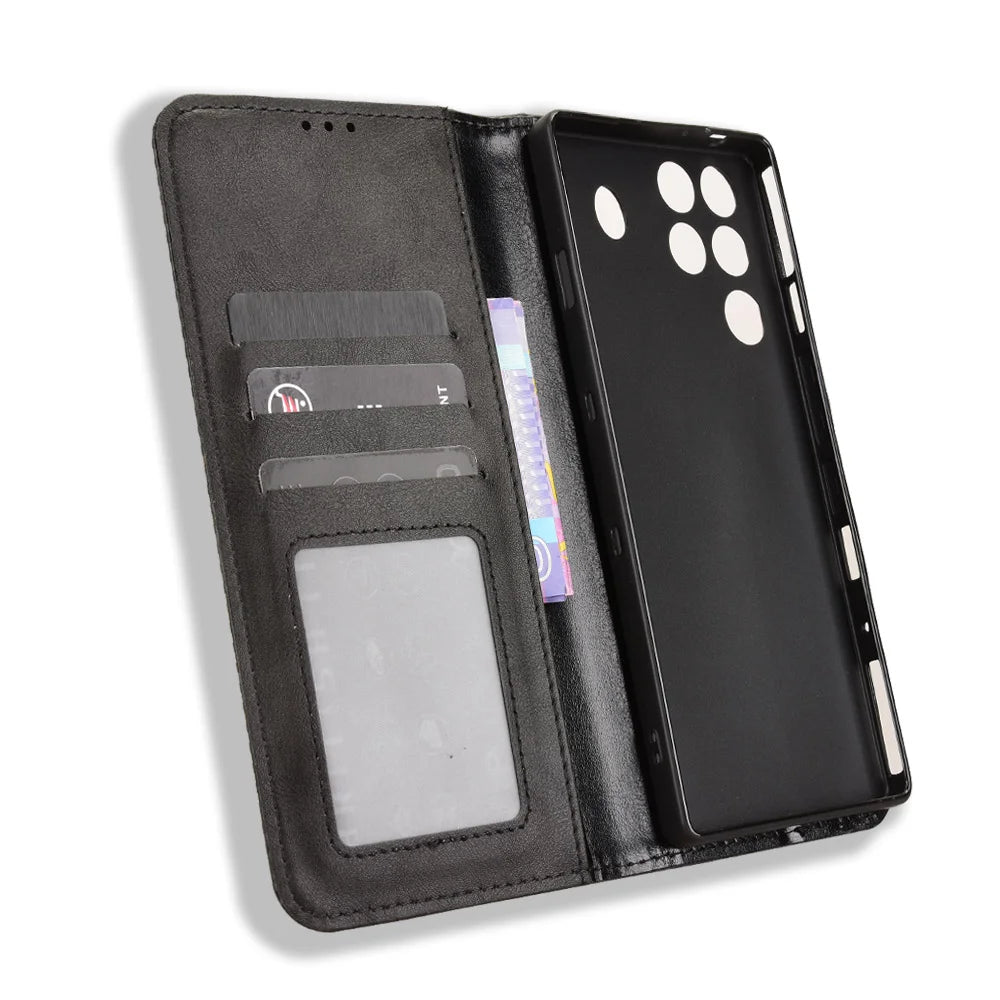 For ZTE nubia RedMagic 11 Pro+ 5G / ZTE nubia RedMagic 11 Pro 5G Leather Case Wallet Stand Retro Texture Phone Cover - Black - 5