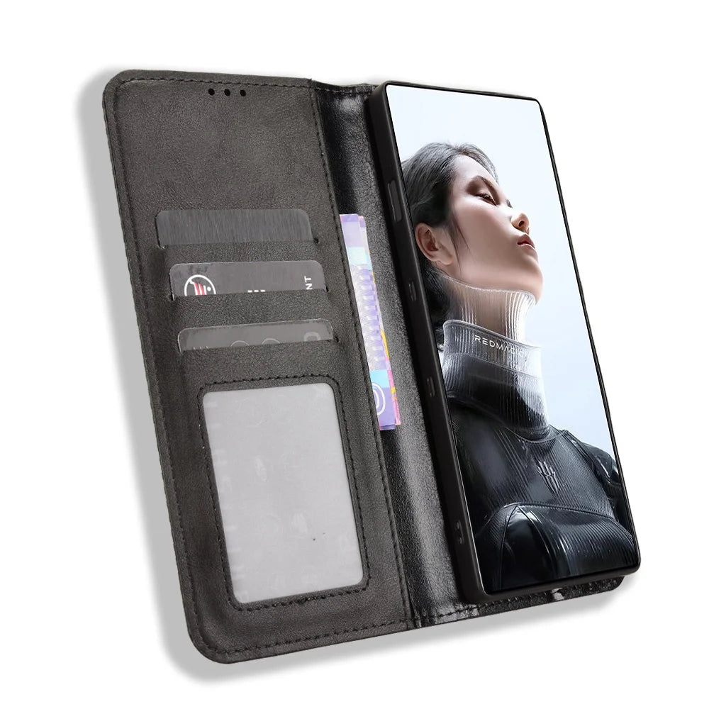 For ZTE nubia RedMagic 11 Pro+ 5G / ZTE nubia RedMagic 11 Pro 5G Leather Case Wallet Stand Retro Texture Phone Cover - Black - 6
