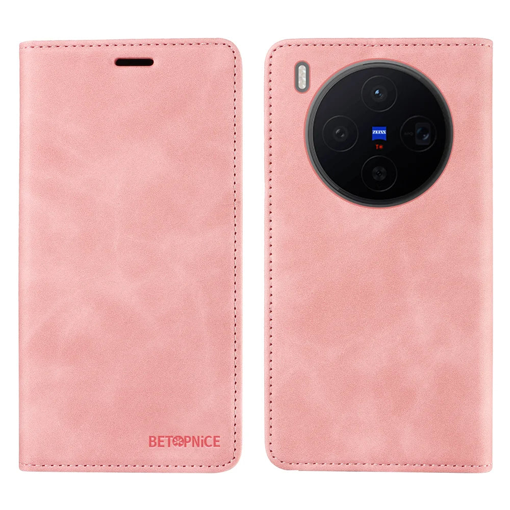 BETOPNICE For vivo X300 5G Case  Magnetic Closure RFID Blocking Wallet Stand Leather Phone Cover - Pink - 1