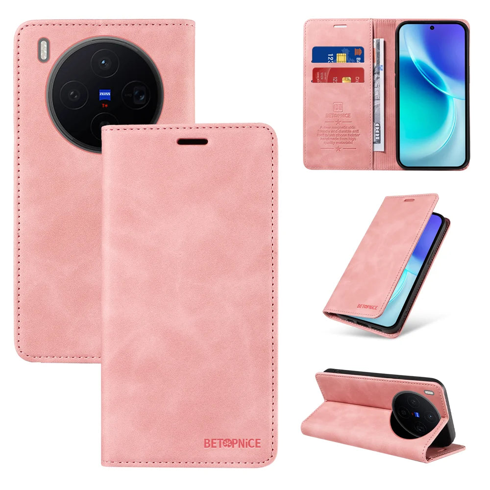 BETOPNICE For vivo X300 5G Case  Magnetic Closure RFID Blocking Wallet Stand Leather Phone Cover - Pink - 3
