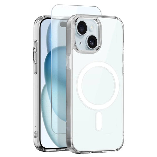 NORTHJO For iPhone 15 Case Compatible with MagSafe PC + TPU Phone Cover with Tempered Glass Film - Transparent - 1