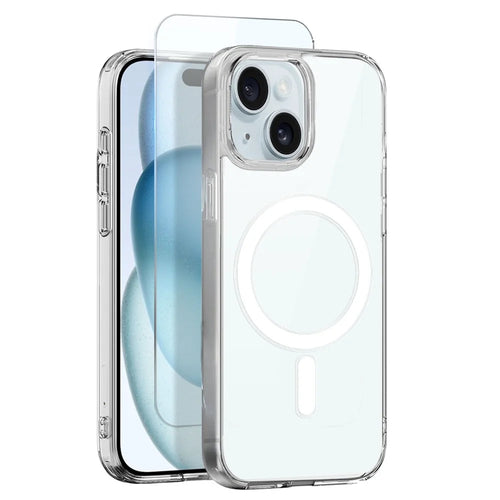 NORTHJO For iPhone 15 Plus Case Compatible with MagSafe PC + TPU Phone Cover with Tempered Glass Film - Transparent - 1