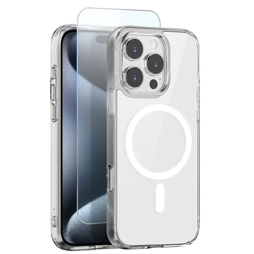 NORTHJO For iPhone 15 Pro Max Case Compatible with MagSafe PC + TPU Phone Cover with Tempered Glass Film - Transparent - 1