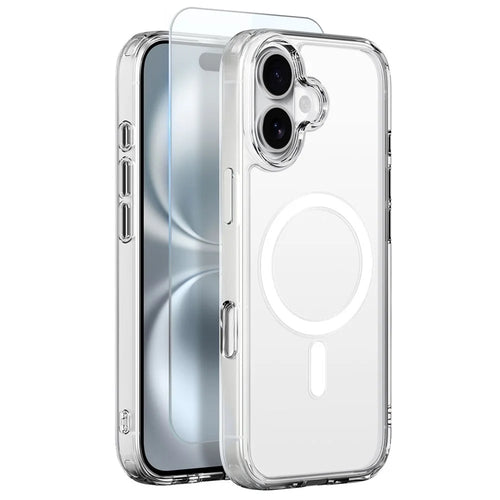 NORTHJO For iPhone 16 Case Compatible with MagSafe PC + TPU Phone Cover with Tempered Glass Film - Transparent - 1