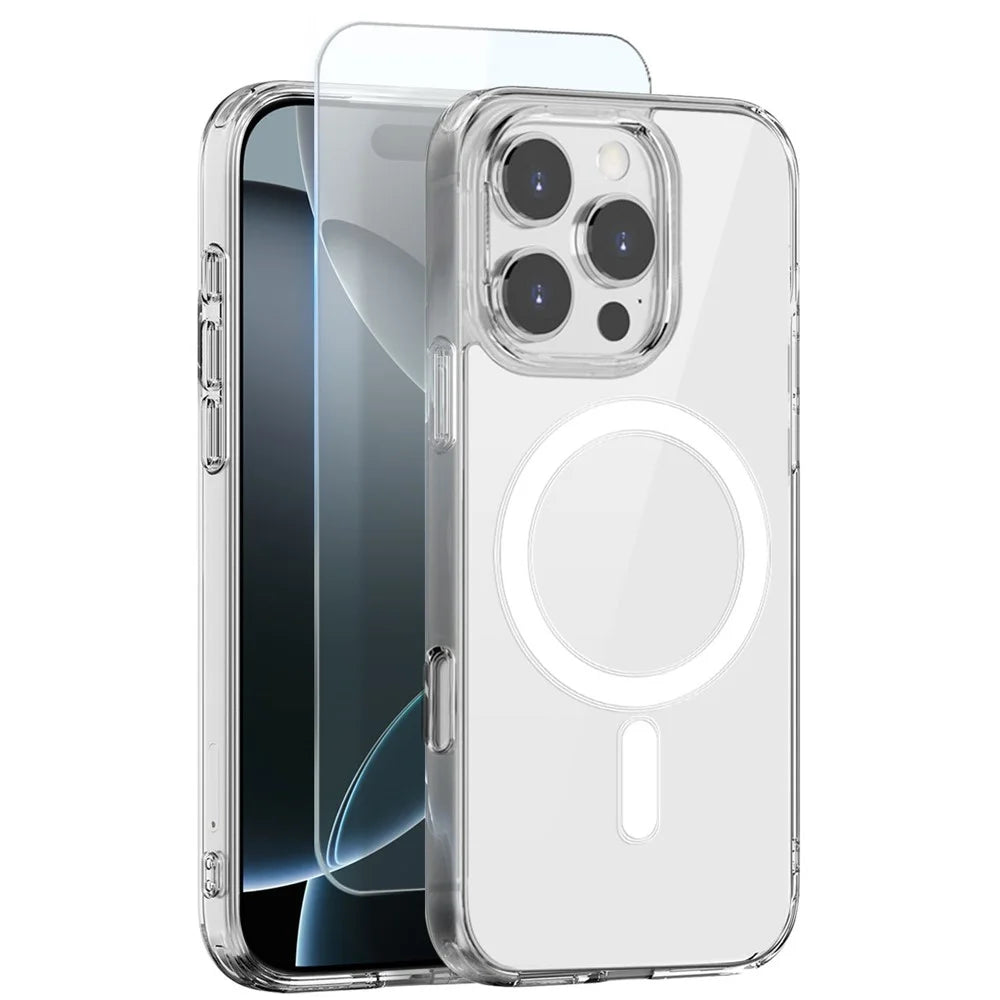 NORTHJO For iPhone 16 Pro Case Compatible with MagSafe PC + TPU Phone Cover with Tempered Glass Film - Transparent - 1