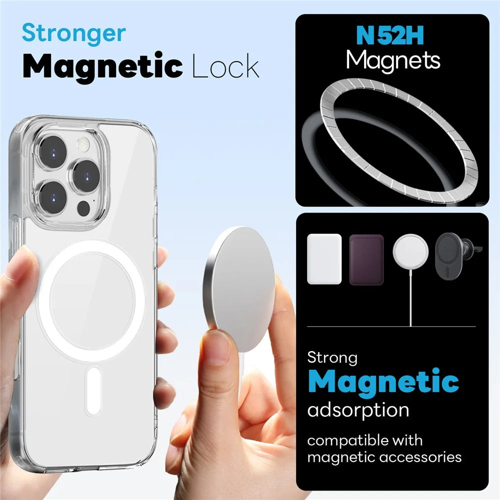 NORTHJO For iPhone 16 Pro Case Compatible with MagSafe PC + TPU Phone Cover with Tempered Glass Film - Transparent - 2