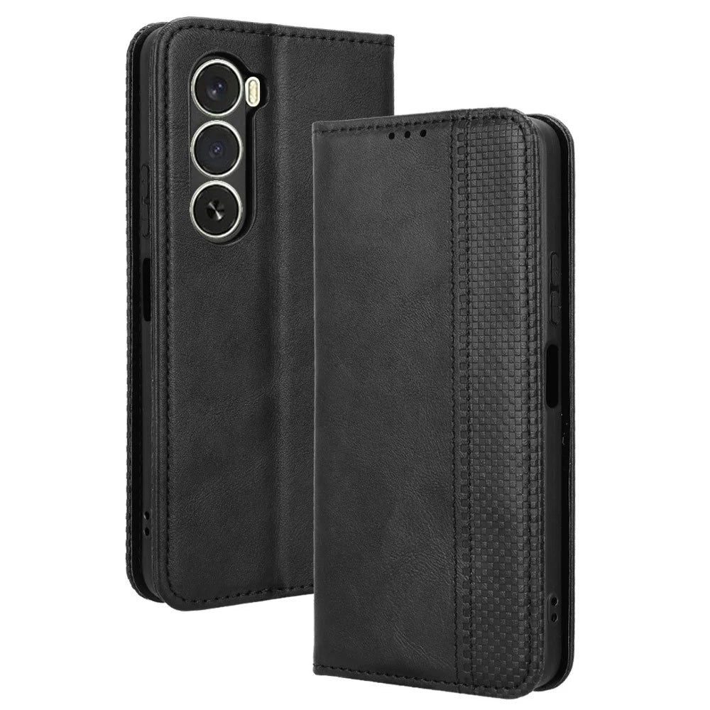 For itel A100 4G Leather Case Wallet Stand Retro Texture Phone Cover - Black - 1