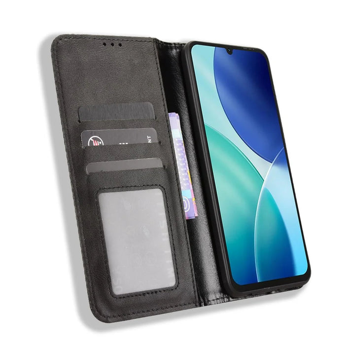 For itel A100 4G Leather Case Wallet Stand Retro Texture Phone Cover - Black - 3