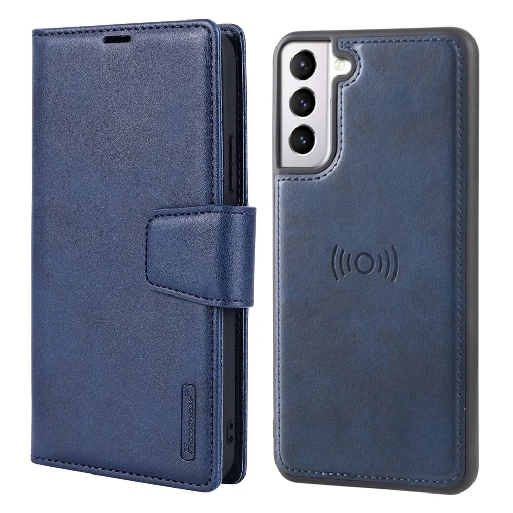 HANMAN Miro2 Series for Samsung Galaxy S22+ 5G Detachable 2-in-1 Phone Case Magnetic Wallet Cover PU Leather Stand Protective Shell - Blue - 1