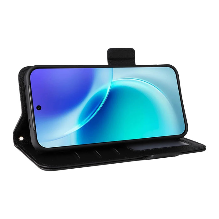 For vivo X300 5G Case Litchi Texture Wallet Leather Phone Cover with Wrist Strap - Black - 3