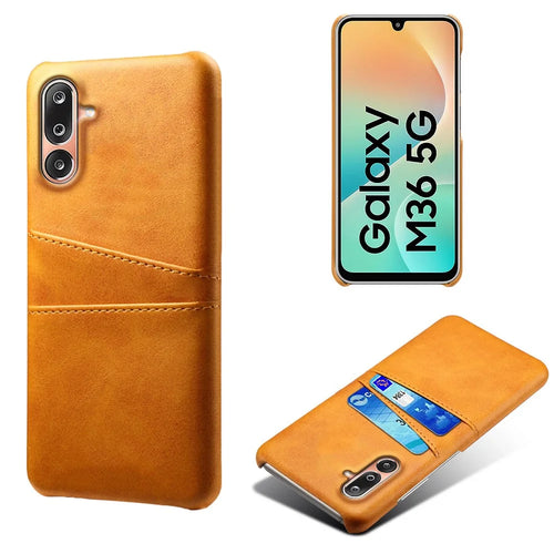 For Samsung Galaxy M36 5G Case Dual Card Slots PU Leather + Hard PC Phone Cover - Orange - 1