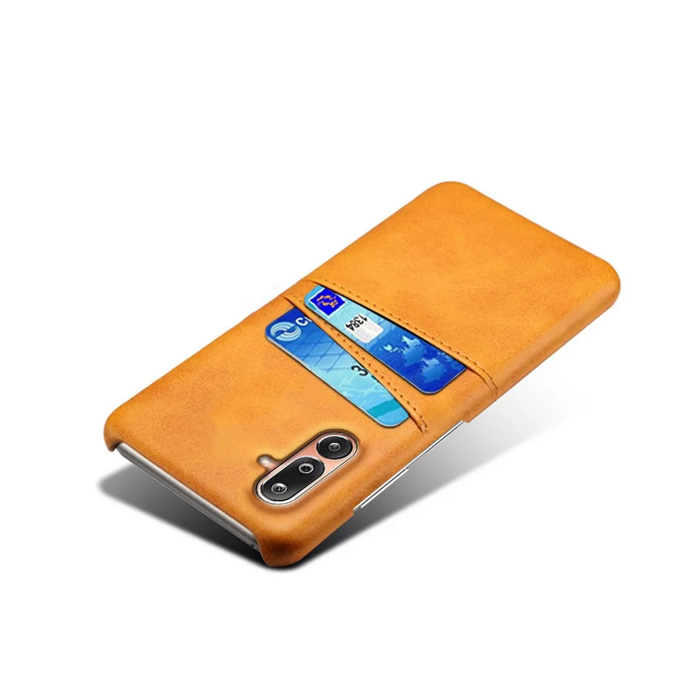 For Samsung Galaxy M36 5G Case Dual Card Slots PU Leather + Hard PC Phone Cover - Orange - 5