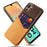 For Samsung Galaxy M36 5G Case PU Leather Cloth Texture Hard PC Phone Cover with Card Holder - Orange - 1