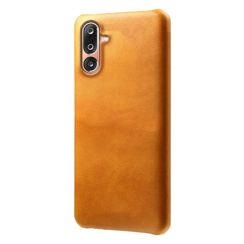 For Samsung Galaxy M36 5G Case Calf Texture PU Leather Hard PC Protective Phone Cover - Orange - 1
