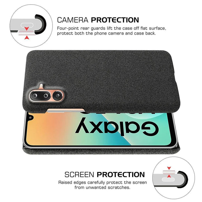 For Samsung Galaxy M36 5G Phone Case Cloth Texture Anti-Scratch Protective PC Back Cover - Black - 5