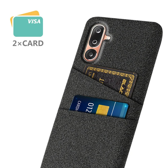 For Samsung Galaxy M36 5G Case Cloth + Hard PC Phone Cover with Dual Card Slots - Black - 2