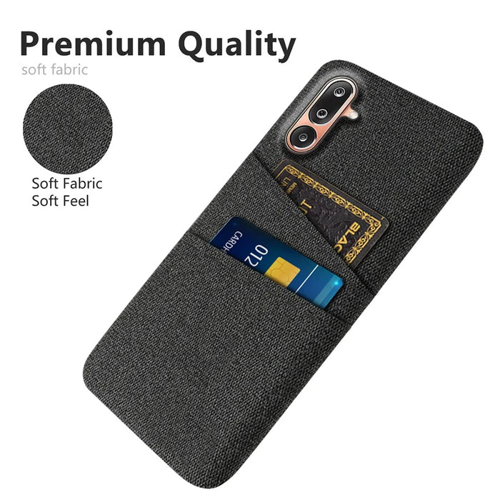 For Samsung Galaxy M36 5G Case Cloth + Hard PC Phone Cover with Dual Card Slots - Black - 3