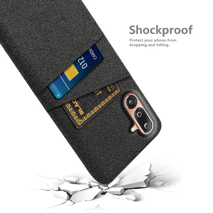 For Samsung Galaxy M36 5G Case Cloth + Hard PC Phone Cover with Dual Card Slots - Black - 4
