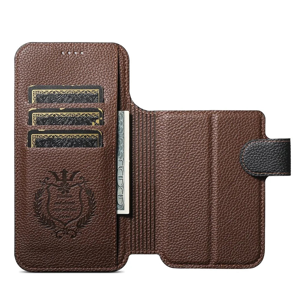 SUTENI Q-05 For iPhone 17 Pro Magnetic Case Litchi Texture Wallet Stand Detachable Leather Phone Cover - Black - 3