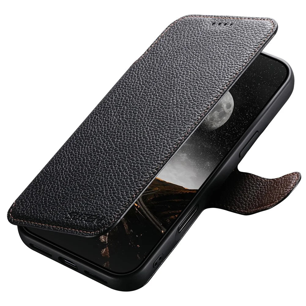 SUTENI Q-05 For iPhone 17 Pro Magnetic Case Litchi Texture Wallet Stand Detachable Leather Phone Cover - Black - 6