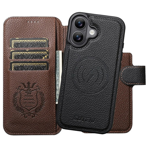 SUTENI Q-05 For iPhone 17 Magnetic Case Litchi Texture Wallet Stand Detachable Leather Phone Cover - Black - 2