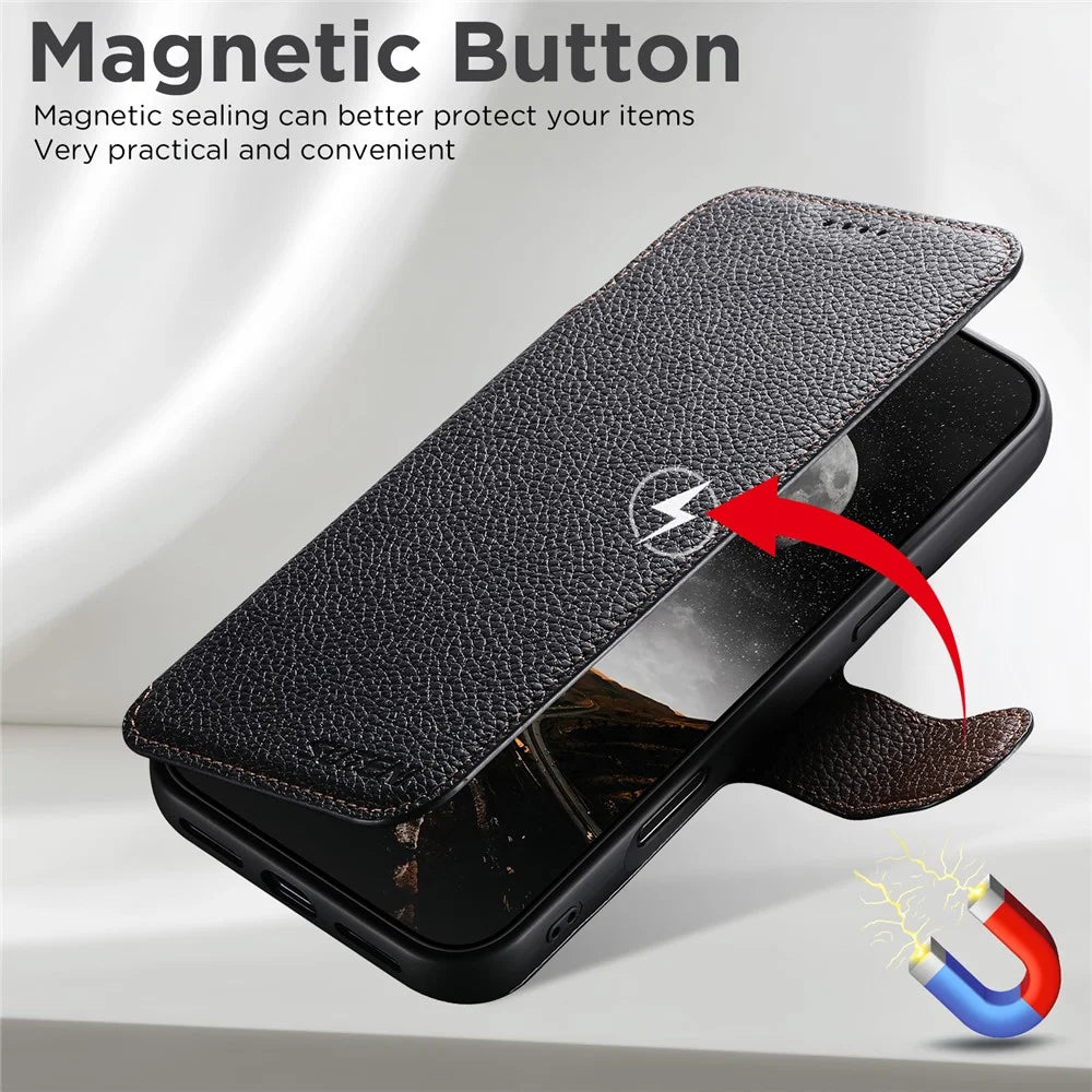 SUTENI Q-05 For iPhone 17 Magnetic Case Litchi Texture Wallet Stand Detachable Leather Phone Cover - Black - 7