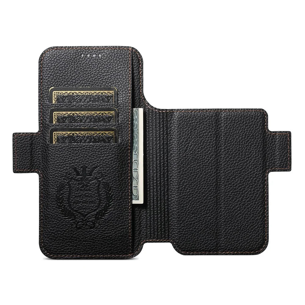 SUTENI Q-08 for iPhone 17 Pro Magnetic Case Litchi Texture Wallet Stand Splicing Color Leather Detachable Phone Cover - Brown - 3